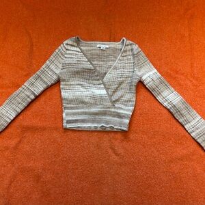 American Eagle Outfitters Beige Multi Ribbed Wrap Crop Top